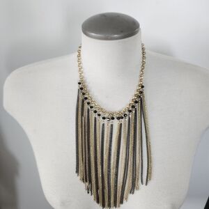 Gold and Black Fringe Fashion Statement‎ Necklace